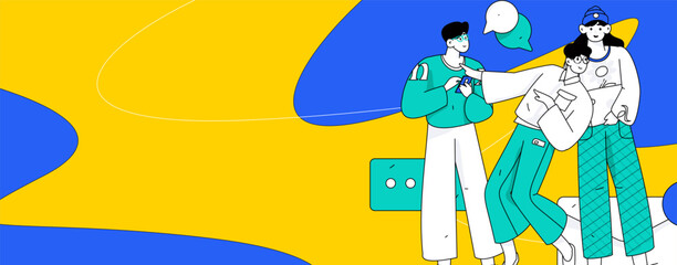 Virtual social concept business flat vector illustration