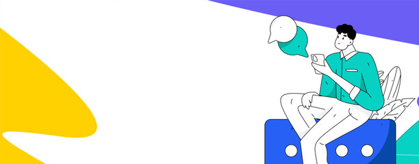 Virtual social concept business flat vector illustration