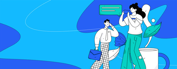 Virtual social concept business flat vector illustration