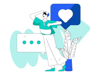 Virtual social concept business flat vector illustration