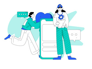 Virtual social concept business flat vector illustration