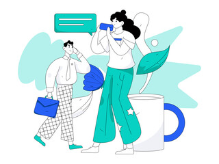 Virtual social concept business flat vector illustration