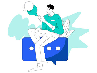 Virtual social concept business flat vector illustration