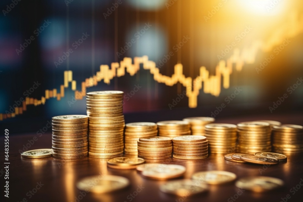 Aufkleber generative ai : gold money coin background are laid in graph.business success concept wealth stock i