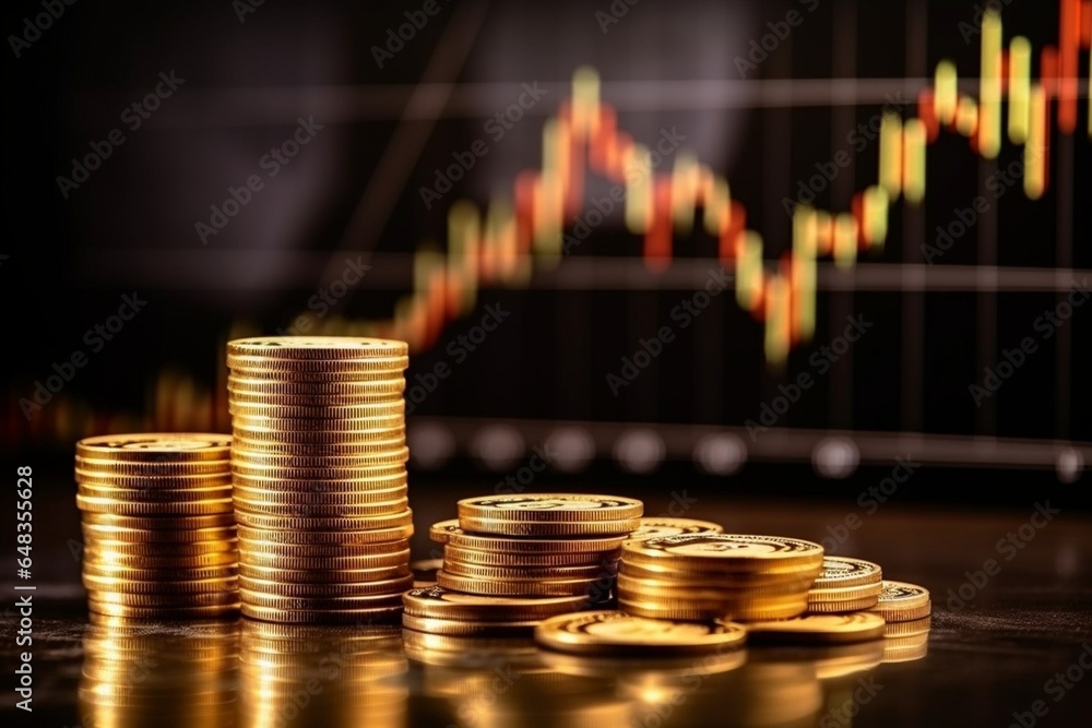 Aufkleber generative ai : gold money coin background are laid in graph.business success concept wealth stock i