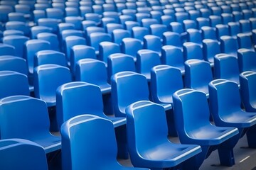 Generative AI : Arrangement of rows of small blue chairs