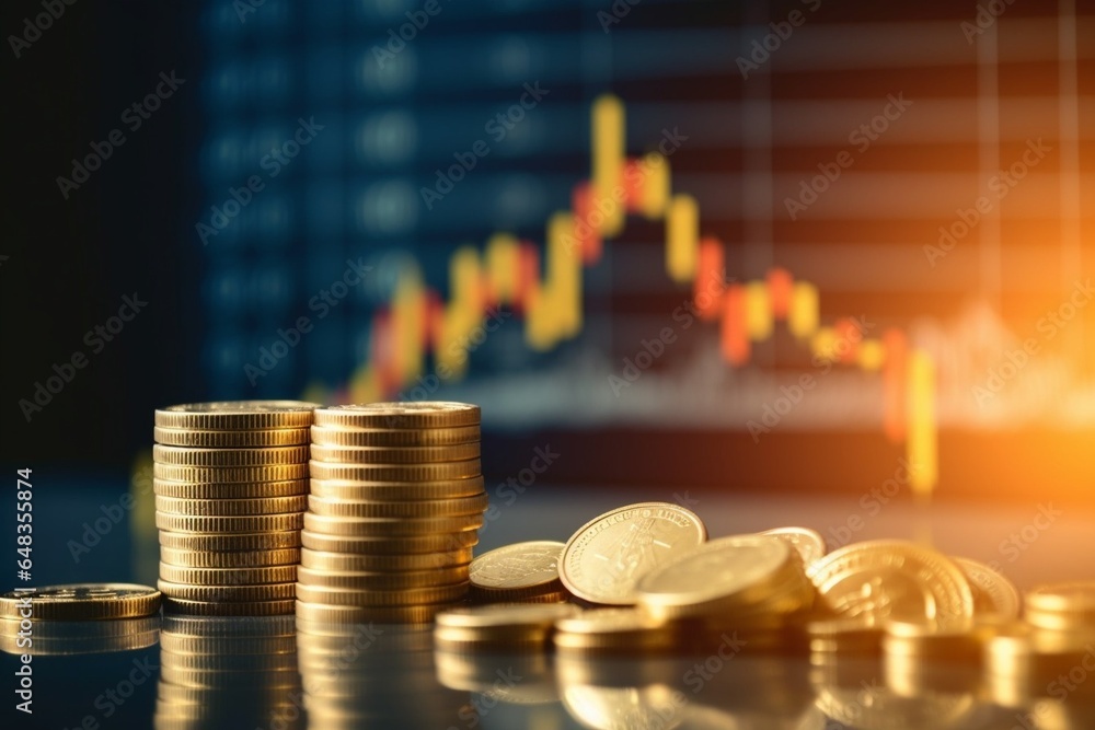 Aufkleber generative ai : gold money coin background are laid in graph.business success concept wealth stock i