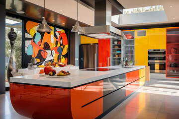 A Vibrant Symphony of Colors and Shapes: A Modern Art-Inspired Kitchen Interior