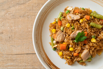 pork fried rice on white plate