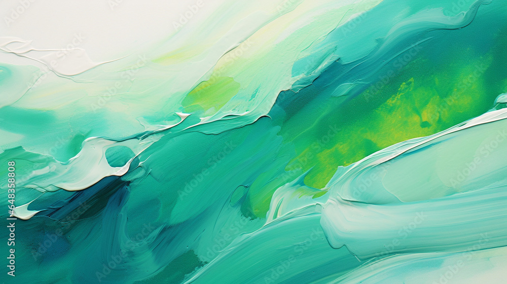 Canvas Prints a close-up of a green painting on a canvas, dynamic color paint background, generative ai