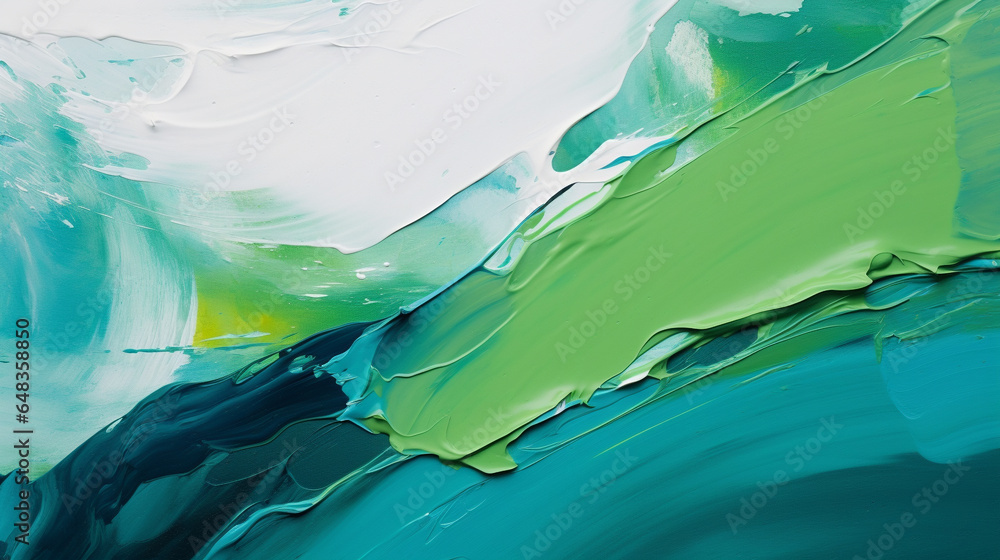 Canvas Prints a close-up of a green painting on a canvas, dynamic color paint background, generative ai