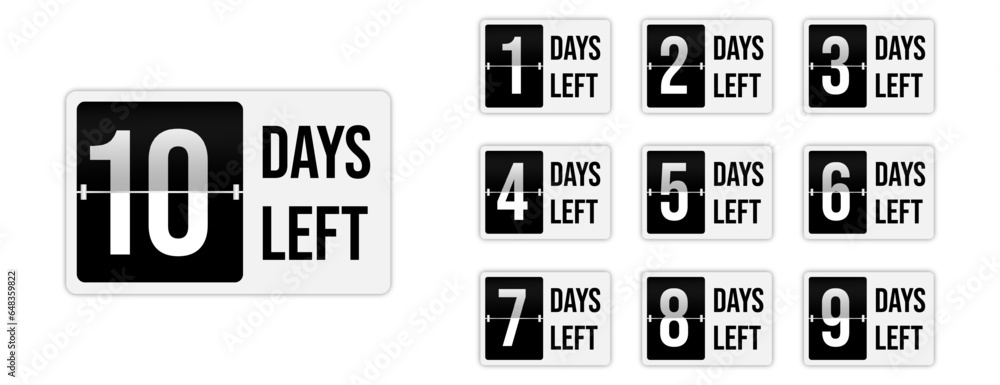 Wall mural number of days left to go sign for sale and promotion. countdown left days.
