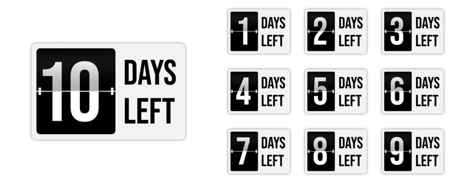 Number of days left to go sign for sale and promotion. Countdown left days.