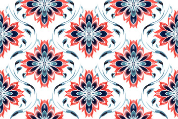 Abstract flower ethnic seamless pattern design. Aztec African fabric mandala boho textured textile decorative. Tribal motifs native vector background 