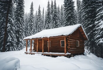 A lost hiker stumbling upon a secluded cabin in a snow-covered forest