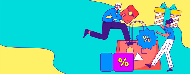 Naklejka premium Online shopping e-commerce flat vector concept operation illustration 