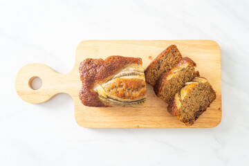 banana cake on wood board