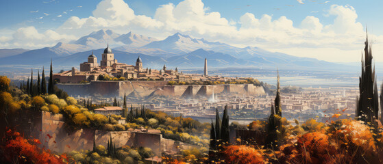 Panoramic view of Segovia, Castilla y Leon, Spain. Digital oil color painting.
 - obrazy, fototapety, plakaty
