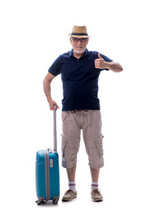 Old man in travelling concept isolated on white