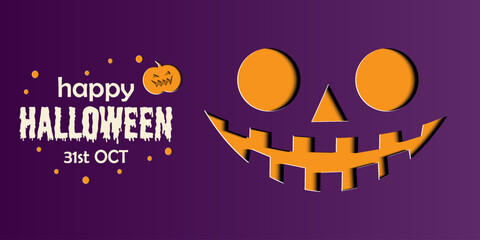 Happy Halloween banner or party invitation background in paper cut style.