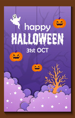 Happy Halloween party posters & brochure background in paper cut style.