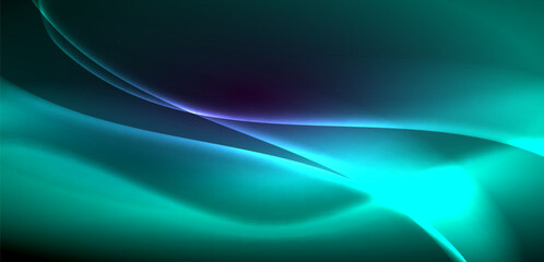 Dynamic waves in ethereal glow of neon lights. Concept merges fluidity of motion with vibrant allure of neon, crafting entrancing backdrop that embodies both vitality and futuristic sophistication