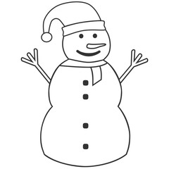 Snowman Line Art with Santa Hat and Scarf
