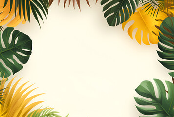 Summer sale banner design with tropical leaves background. AI Generated Images