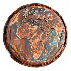 The Planet Earth, made of rusty and worn metal pieces, isolated on white background
