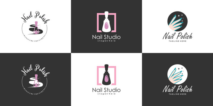 Nail polish logo collection with modern creative and unique concept design Premium Vector