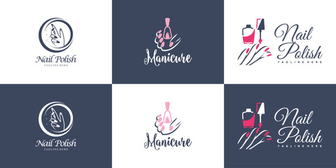Nail polish logo collection with modern creative and unique concept design Premium Vector