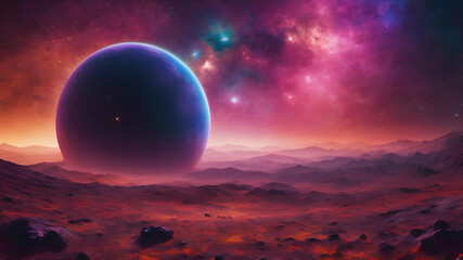 Naklejka na ściany i meble Cosmic Starry Scenery - Fantasy Landscape in the Universe, Galaxy, and Planetary Light