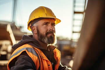 Portrait of construction worker with helmet.