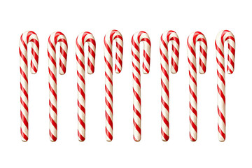 row of red and white striped candy canes vintage illustration isolated on a transparent background, generative ai