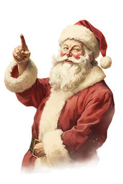 santa with finger aside nose making magic vintage illustration isolated on a transparent background, generative ai