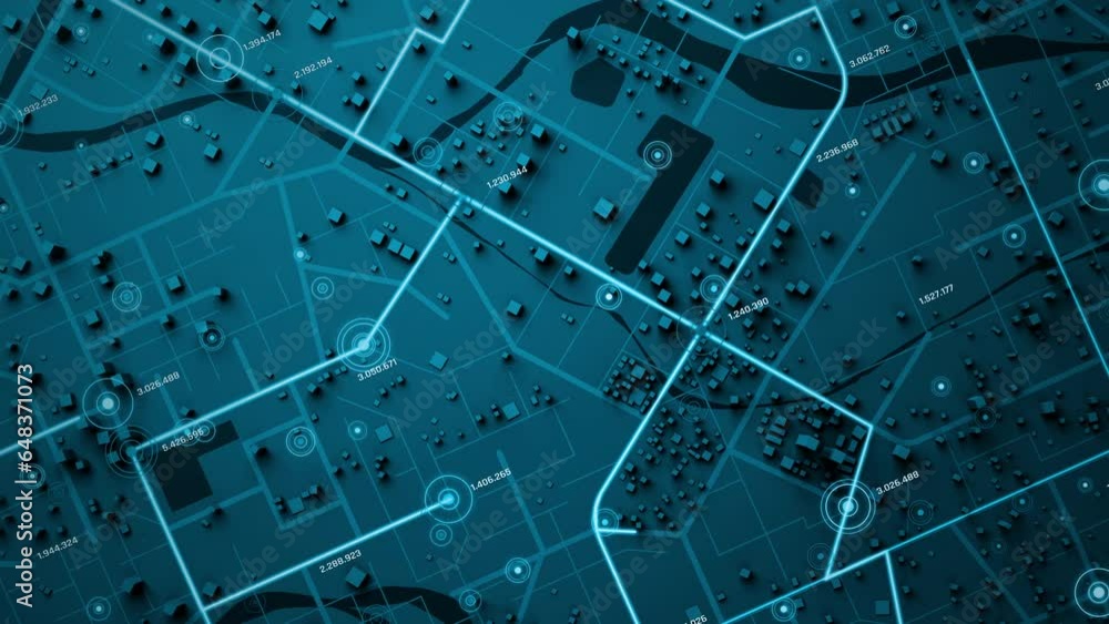 Poster 3d rendering top view city map with navigator line and destination gps technology transportation, fu