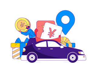 Fototapeta premium White-collar taxi ride flat vector concept operation illustration