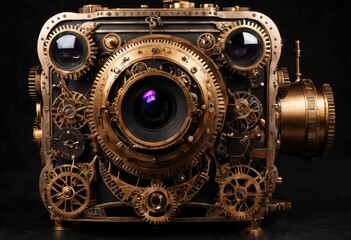 camera with elaborate lenses and gears - obrazy, fototapety, plakaty