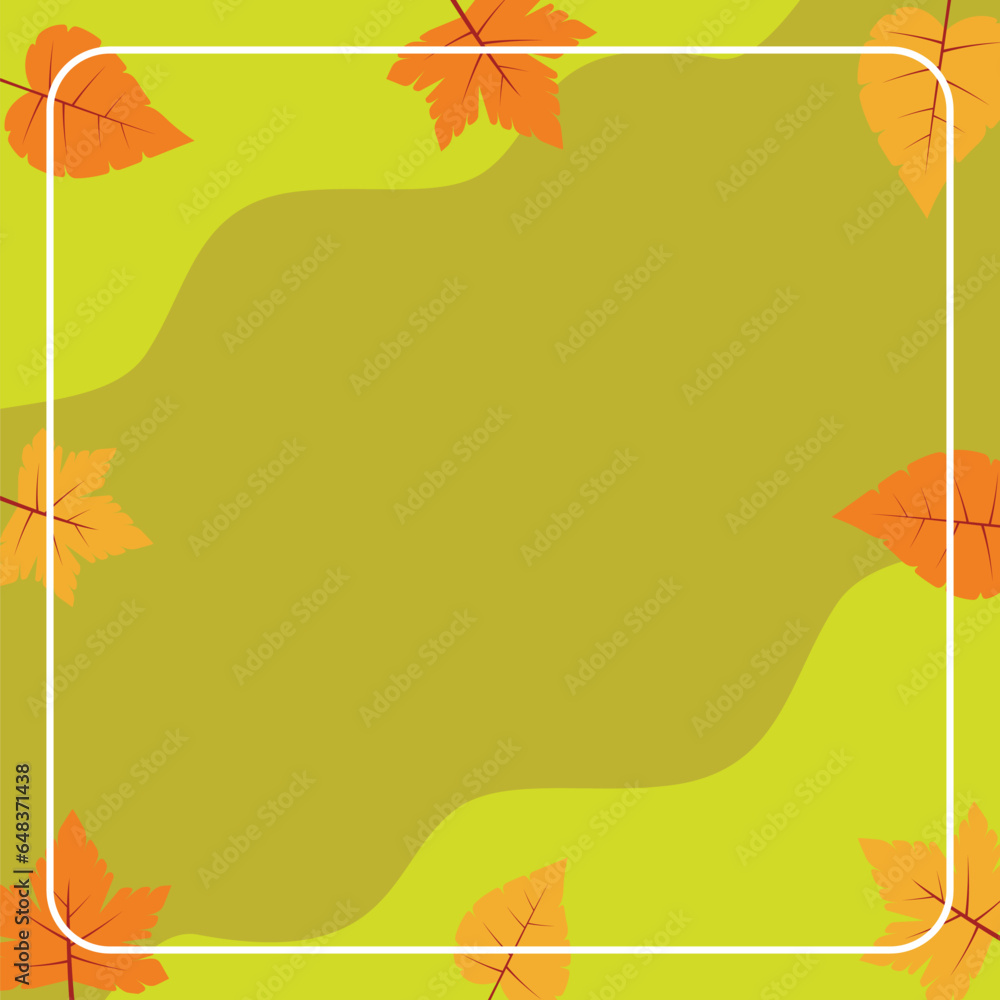 Poster autumn background with copy space area, vector with waves and leaves pattern. design for banner, gre