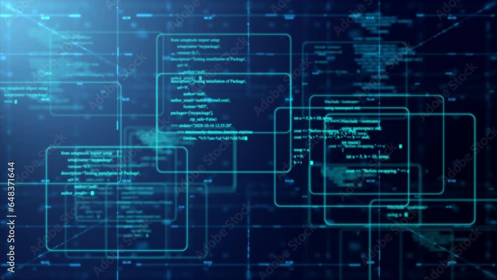 Aufkleber 3d rendering code text frame. programing data code block floating in the digital realm. cyber securi