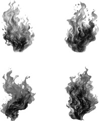 Watercolor black fire set. set of watercolor flame fire illustrations