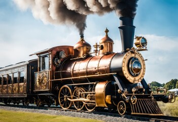 Naklejka premium train with elaborate detailing and smoke billowing from its chimney.