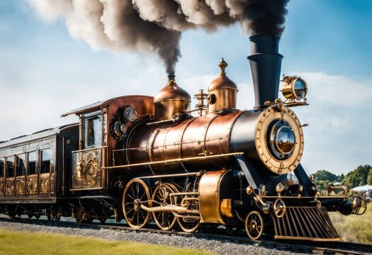 train with elaborate detailing and smoke billowing from its chimney.