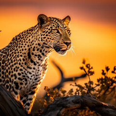 Majestic leopard basking in the warm golden hour sunlight, wildlife,wallpaper. Png copy, Ai Generate 