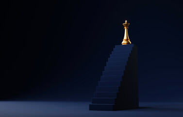 Career Path Triumph Golden Chess King on Staircase