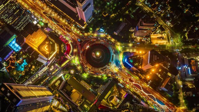 Time lapse of Traffic at Monumen Bundaran HI in Jakarta, Indonesia.
