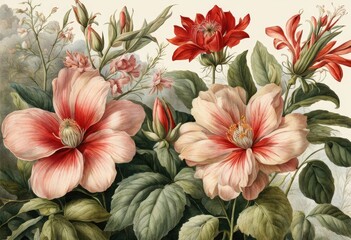 A vintage botanical illustration featuring flowers.
