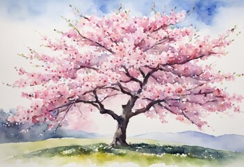 Obraz na płótnie Canvas A watercolor painting of a cherry blossom tree in full bloom