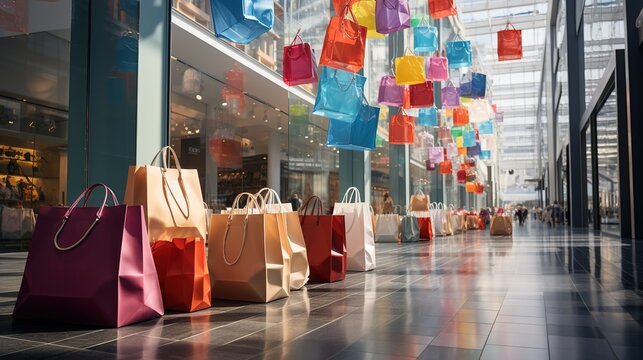 Shopping bags in the shopping mall. Shopping concept