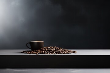 round black podium close shot grey background studio with coffee beans